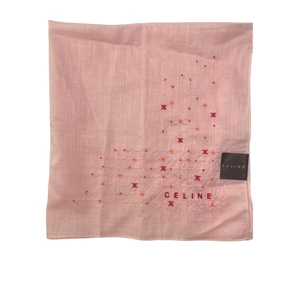 Celine Pink Embroidered Cotton Handkerchief Scarf 100% Cotton Japan 19" - Picture 3 of 8